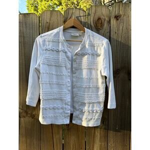 Vintage 90s White Textured Knit Cardigan, Grandmacore